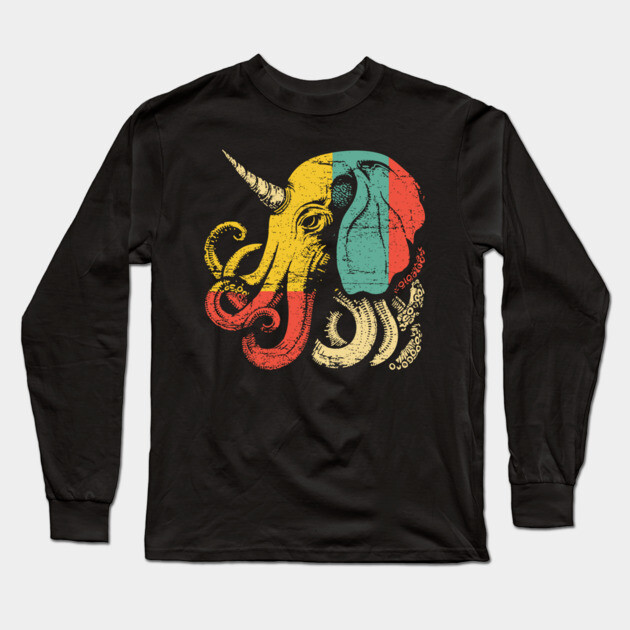 Octopus Elephant Hybrid - Retro Pop Art Cryptid Design Long Sleeve T-Shirt by TuncGK