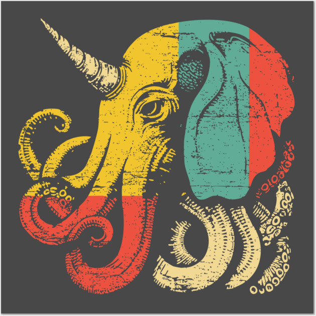 Octopus Elephant Hybrid - Retro Pop Art Cryptid Design Wall Art by TuncGK