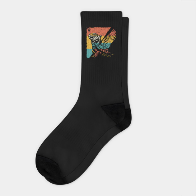 Winged Tiger Cryptid - Retro Pop Art Flying Cat Design Socks by TuncGK