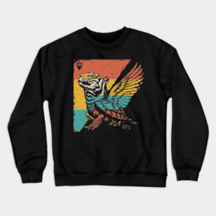Winged Tiger Cryptid - Retro Pop Art Flying Cat Design Crewneck Sweatshirt