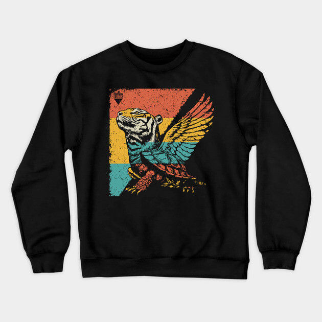 Winged Tiger Cryptid - Retro Pop Art Flying Cat Design Crewneck Sweatshirt by TuncGK
