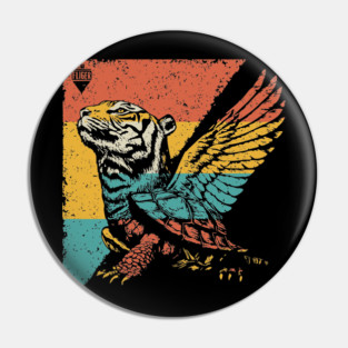 Winged Tiger Cryptid - Retro Pop Art Flying Cat Design Pin