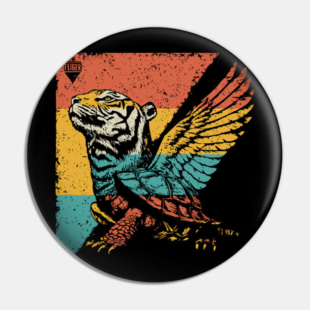 Winged Tiger Cryptid - Retro Pop Art Flying Cat Design Pin by TuncGK