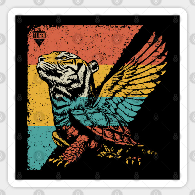 Winged Tiger Cryptid - Retro Pop Art Flying Cat Design Sticker by TuncGK