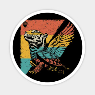 Winged Tiger Cryptid - Retro Pop Art Flying Cat Design Magnet