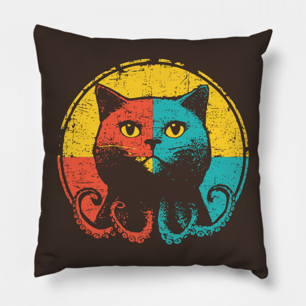 Retro OctoCat Cryptid - Pop Art Feline Tentacle Hybrid Pillow by TuncGK