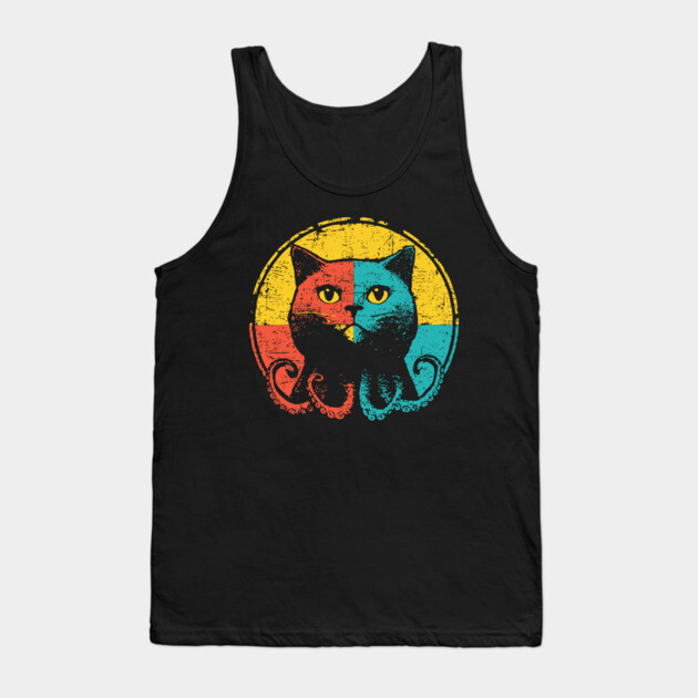 Retro OctoCat Cryptid - Pop Art Feline Tentacle Hybrid Tank Top by TuncGK