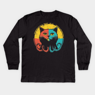 Retro OctoCat Cryptid - Pop Art Feline Tentacle Hybrid Kids Long Sleeve T-Shirt