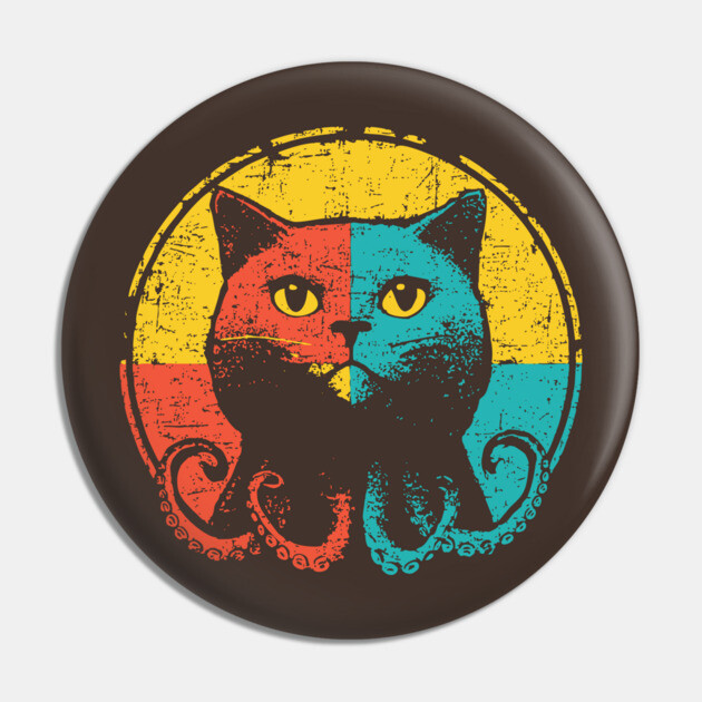 Retro OctoCat Cryptid - Pop Art Feline Tentacle Hybrid Pin by TuncGK