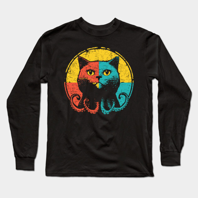 Retro OctoCat Cryptid - Pop Art Feline Tentacle Hybrid Long Sleeve T-Shirt by TuncGK