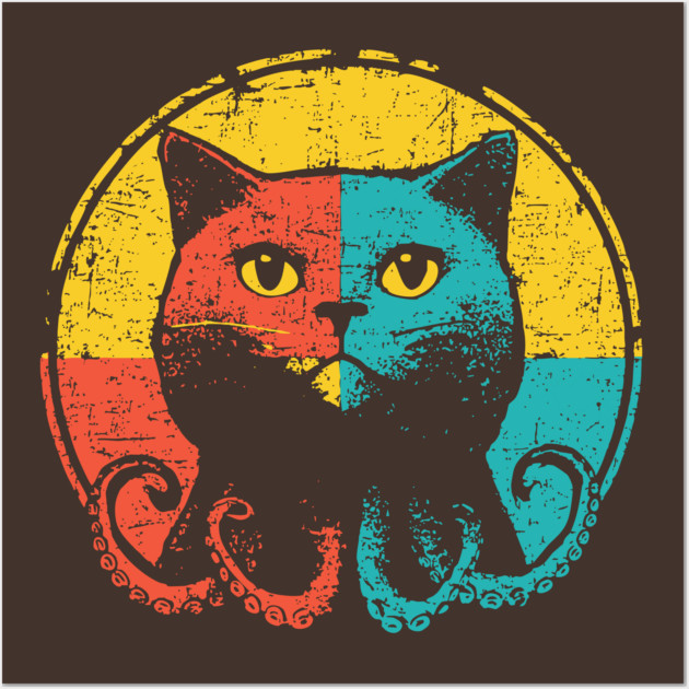 Retro OctoCat Cryptid - Pop Art Feline Tentacle Hybrid Wall Art by TuncGK