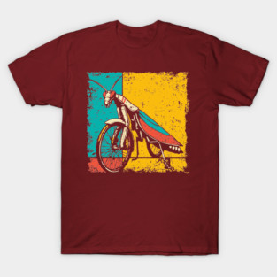 Retro Praying Mantis on Bicycle - Pop Art Cryptid Design T-Shirt