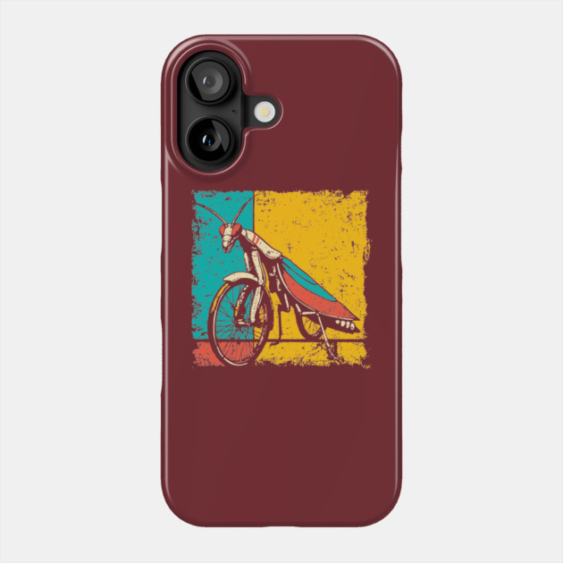 Retro Praying Mantis on Bicycle - Pop Art Cryptid Design Phone Case by TuncGK