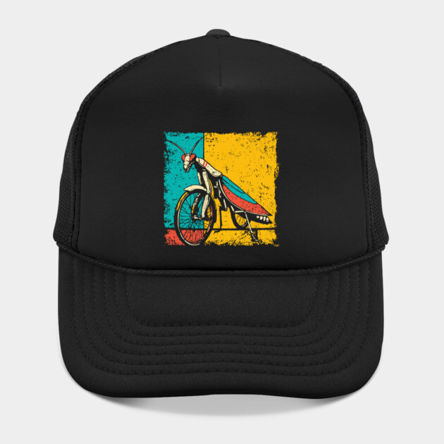 Retro Praying Mantis on Bicycle - Pop Art Cryptid Design by TuncGK