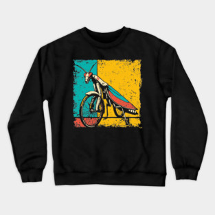 Retro Praying Mantis on Bicycle - Pop Art Cryptid Design Crewneck Sweatshirt