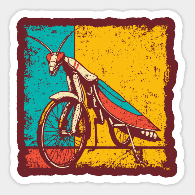 Retro Praying Mantis on Bicycle - Pop Art Cryptid Design Magnet by TuncGK