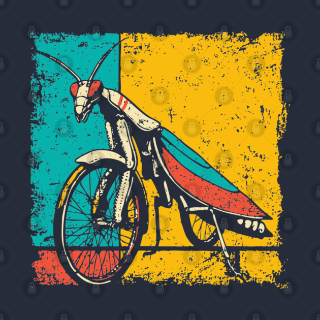 Retro Praying Mantis on Bicycle - Pop Art Cryptid Design by TuncGK