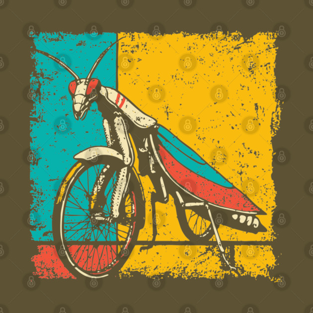 Retro Praying Mantis on Bicycle - Pop Art Cryptid Design by TuncGK