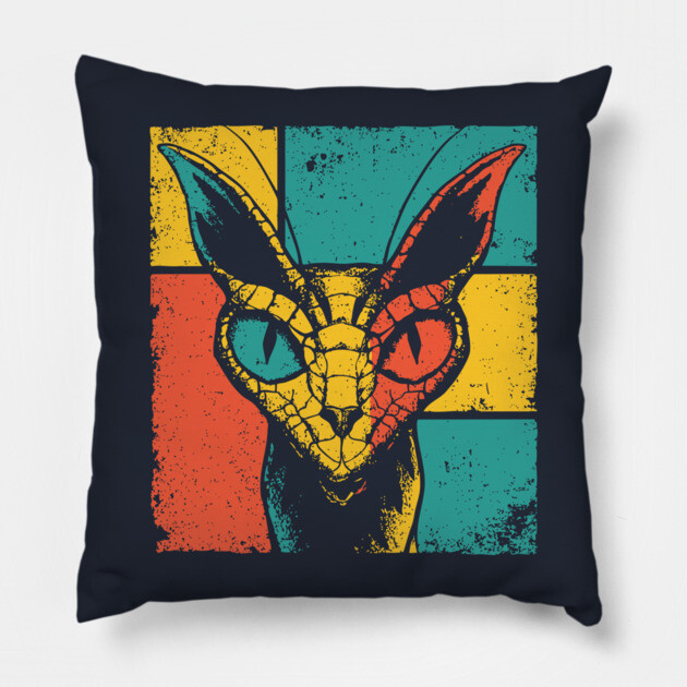 Snake Cat Hybrid Cryptid - Retro Pop Art Feline Serpent Pillow by TuncGK