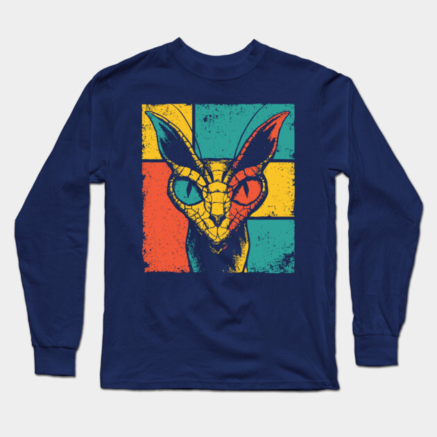 Snake Cat Hybrid Cryptid - Retro Pop Art Feline Serpent Long Sleeve T-Shirt by TuncGK