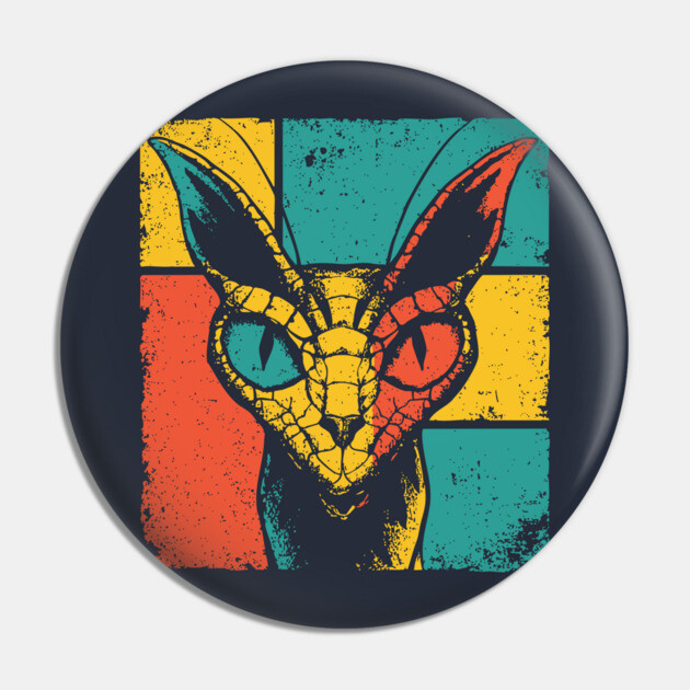 Snake Cat Hybrid Cryptid - Retro Pop Art Feline Serpent Pin by TuncGK