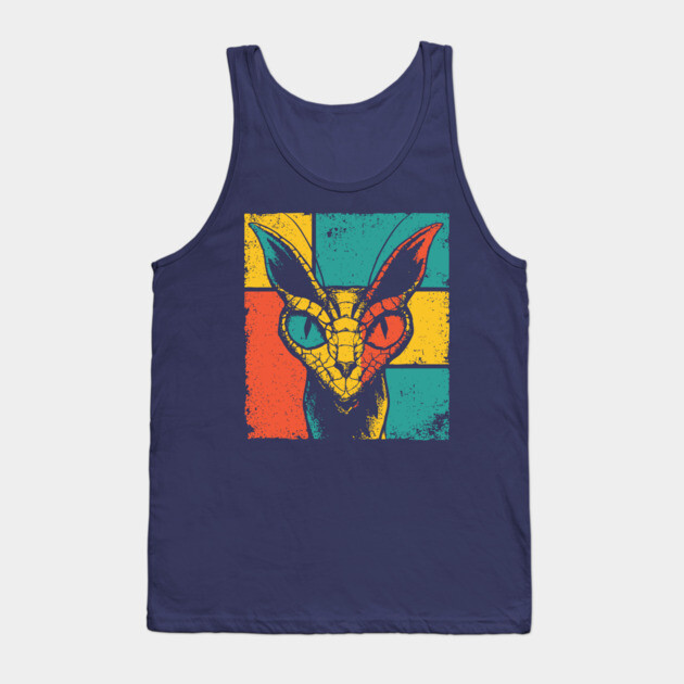 Snake Cat Hybrid Cryptid - Retro Pop Art Feline Serpent Tank Top by TuncGK