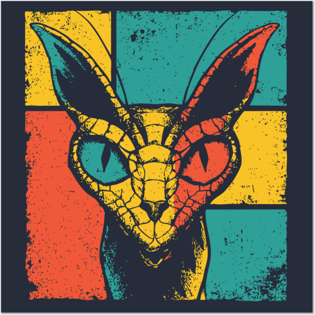 Snake Cat Hybrid Cryptid - Retro Pop Art Feline Serpent Wall Art by TuncGK