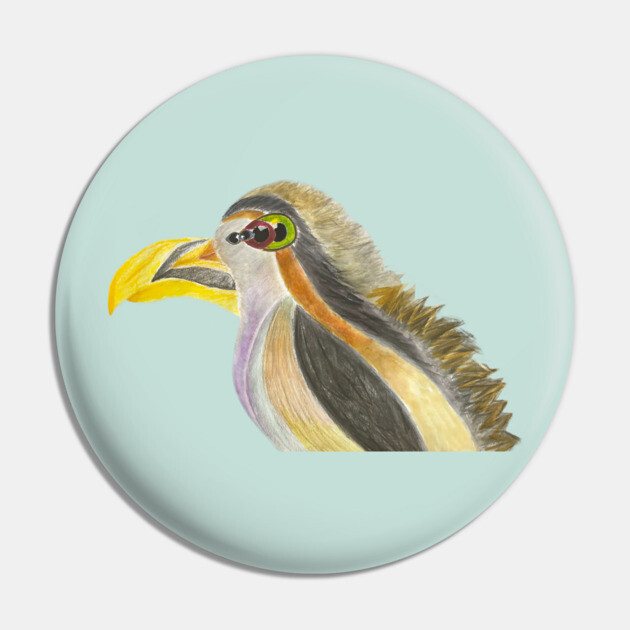 Morphological Bird Study - Hand-Drawn Pencil and Marker Art Pin by TuncGK