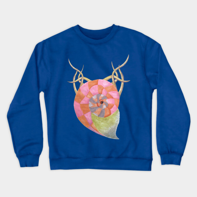 Goat Ammonite Shell Hybrid - Retro Modern Cryptid Art Crewneck Sweatshirt by TuncGK