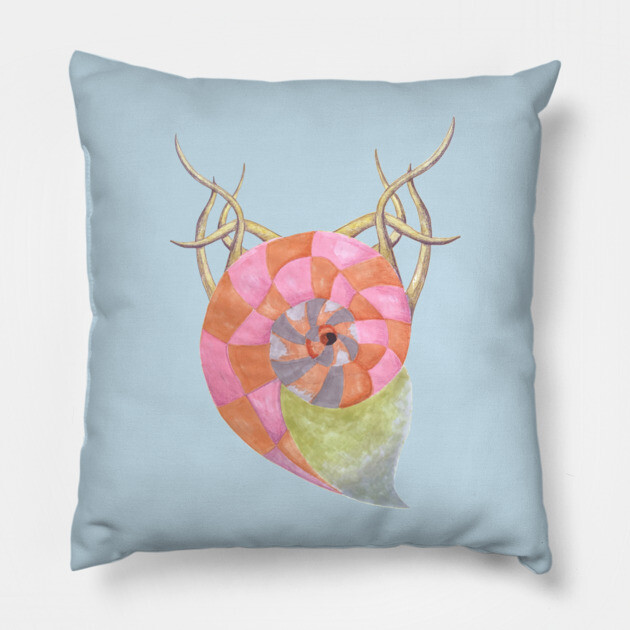Goat Ammonite Shell Hybrid - Retro Modern Cryptid Art Pillow by TuncGK