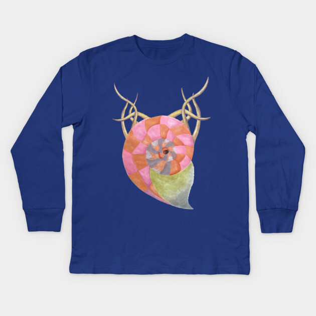 Goat Ammonite Shell Hybrid - Retro Modern Cryptid Art Kids Long Sleeve T-Shirt by TuncGK