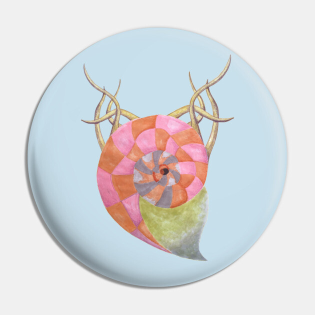 Goat Ammonite Shell Hybrid - Retro Modern Cryptid Art Pin by TuncGK
