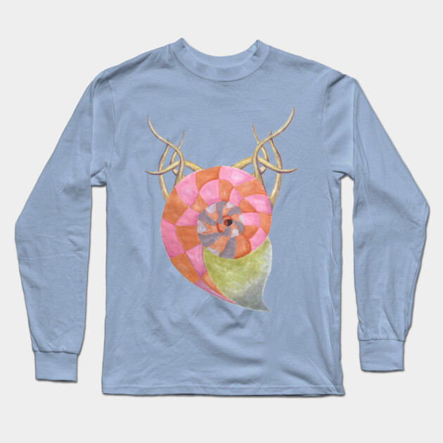 Goat Ammonite Shell Hybrid - Retro Modern Cryptid Art Long Sleeve T-Shirt by TuncGK