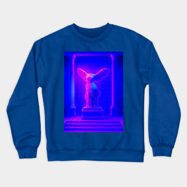 Winged Victory Samothrace Statue Neon Y2K Chillwave Temple Crewneck Sweatshirt by DonWillisJrArt