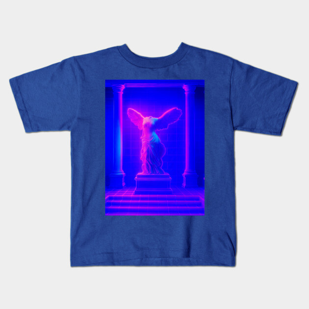 Winged Victory Samothrace Statue Neon Y2K Chillwave Temple Kids T-Shirt by DonWillisJrArt