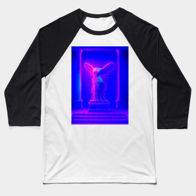 Winged Victory Samothrace Statue Neon Y2K Chillwave Temple Baseball T-Shirt by DonWillisJrArt