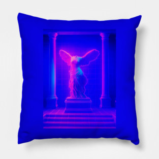Winged Victory Samothrace Statue Neon Y2K Chillwave Temple Pillow