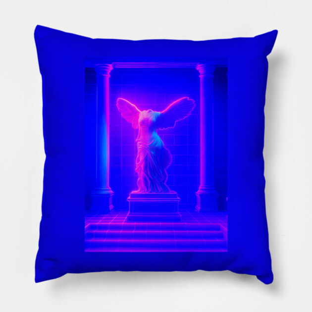 Winged Victory Samothrace Statue Neon Y2K Chillwave Temple Pillow by DonWillisJrArt