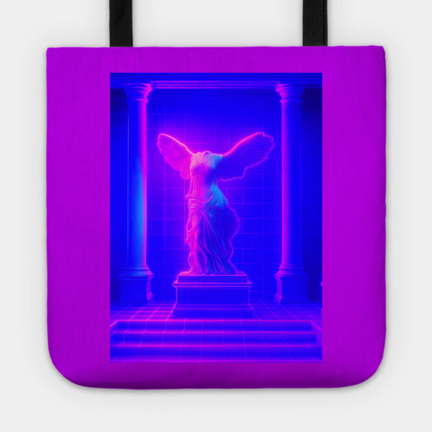 Winged Victory Samothrace Statue Neon Y2K Chillwave Temple Tote by DonWillisJrArt
