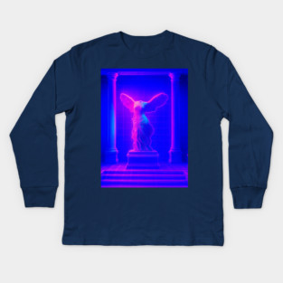 Winged Victory Samothrace Statue Neon Y2K Chillwave Temple Kids Long Sleeve T-Shirt