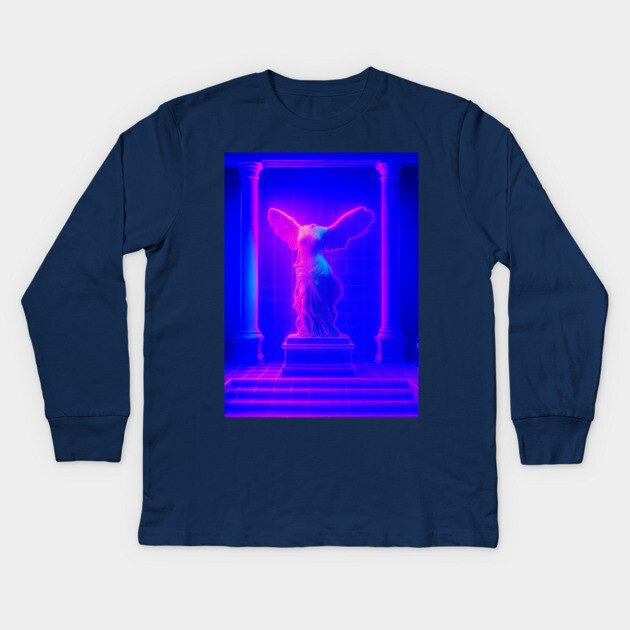 Winged Victory Samothrace Statue Neon Y2K Chillwave Temple Kids Long Sleeve T-Shirt by DonWillisJrArt