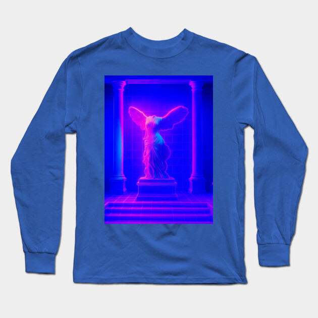 Winged Victory Samothrace Statue Neon Y2K Chillwave Temple Long Sleeve T-Shirt by DonWillisJrArt