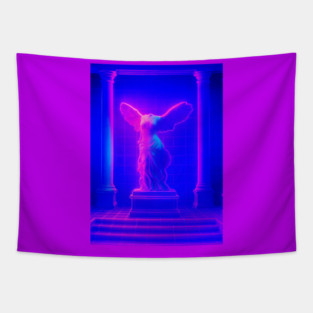 Winged Victory Samothrace Statue Neon Y2K Chillwave Temple Tapestry