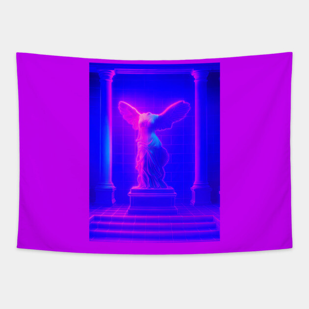 Winged Victory Samothrace Statue Neon Y2K Chillwave Temple Tapestry by DonWillisJrArt