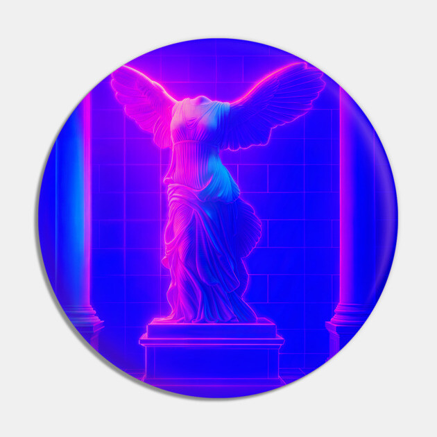 Winged Victory Samothrace Statue Neon Y2K Chillwave Temple Pin by DonWillisJrArt