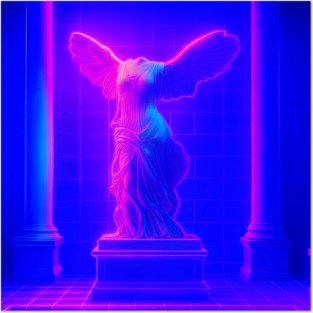 Winged Victory Samothrace Statue Neon Y2K Chillwave Temple Posters and Art