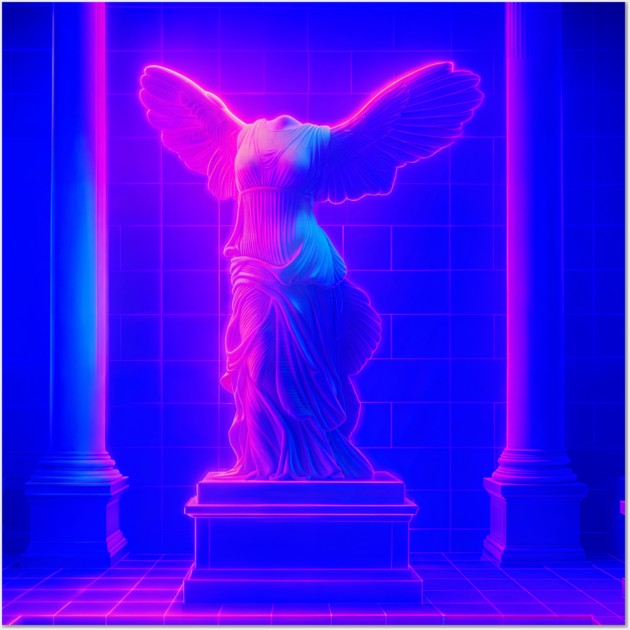 Winged Victory Samothrace Statue Neon Y2K Chillwave Temple Wall Art by DonWillisJrArt