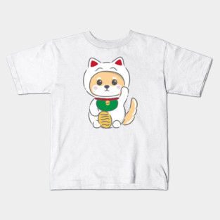 Kawaii dingo wearing lucky cat costume (maneki-neko) Kids T-Shirt