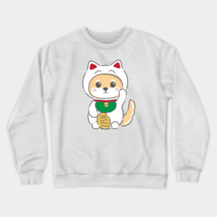 Kawaii dingo wearing lucky cat costume (maneki-neko) Crewneck Sweatshirt