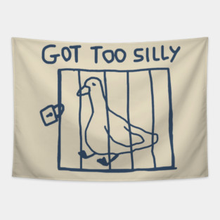 Got Too Silly Funny Bird in Jail Joke Tapestry